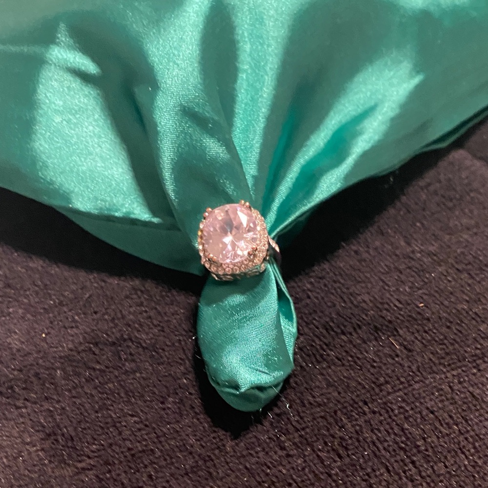 Elegant Crystal Ring with Teal Satin
